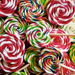 Set of three lollipops diameter 4 cm polymer clay sweets birthday wedding party decoration