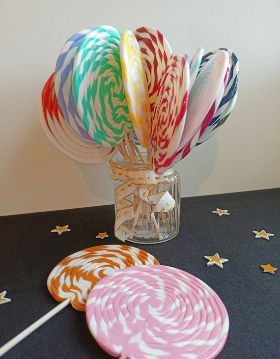 10 Sucettes Géantes Factices Roses - Accessoire Déco Pour Fête, Anniversaire, Photo, Modèle Réaliste