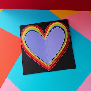Carte faite à la main, carte arc-en-ciel, carte postale amour en relief
