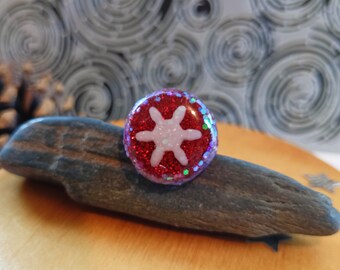 Resin snowflake pattern adjustable round ring for women