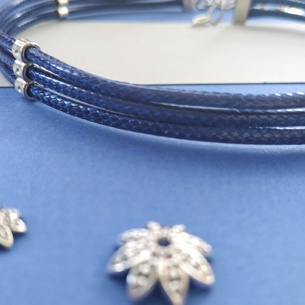 Collier triple rang, collier bleu et argent