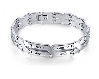 Beste Cousine der Welt Edelstahlarmband mit Gravurplatte - Armband