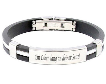 Kautschuk Armband mit Edelstahl Gravurplatte und Wunschgravur // Weiß