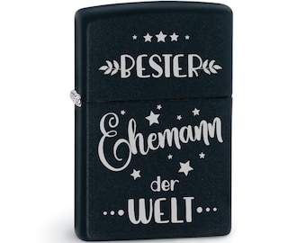 ZIPPO Feuerzeug mit Gravur - BESTER EHEMANN der Welt | Farbauswahl | Geschenkidee: optional mit individueller Rückseitengravur /Wunschgravur