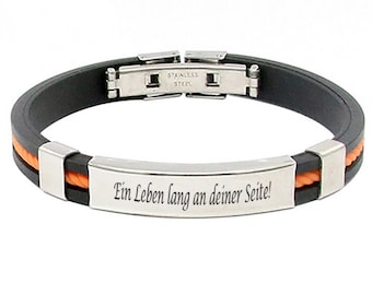 Kautschuk Armband mit Edelstahl Gravurplatte und Wunschgravur // Orange
