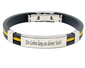 Kautschuk Armband mit Edelstahl Gravurplatte und Wunschgravur // Gelb