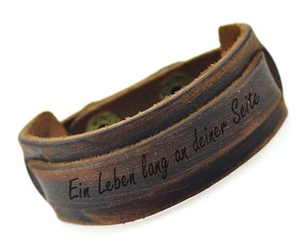 Leder Armband Druckknopf 2.4 cm mit WUNSCHTEXT GRAVUR - Echtleder Armband graviert, personalisert