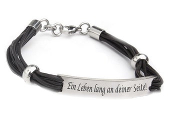 Lederarmband mit Gravurplatte - Armband mit Wunschgravur