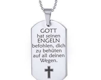 Halskette DOG TAG ANHÄNGER Modell: Gott hat seinen Engeln befohlen, dich zu behüten auf all deinen Wegen. Firmung - Kommunion - Taufe