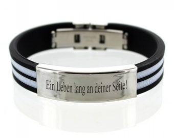 Kautschuk Armband mit Edelstahl Gravurplatte und Wunschgravur // Weiß