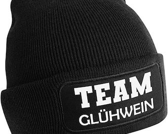 Herzbotschaft Beanie Strickmütze mit Spruch TEAM GLÜHWEIN | Farbwahl | weiche warme Unisex Mütze Skimütze Apres Ski Wintermütze ApresSki