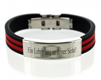 Kautschuk Armband mit Edelstahl Gravurplatte und Wunschgravur // Rot