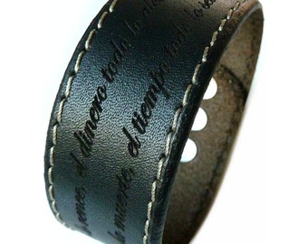 Lederarmband mit Gravur 3 cm breit - Kontrastnaht versch. Farben mit WUNSCHTEXT GRAVUR - Echtleder Armband personalisiert, graviert, Leder