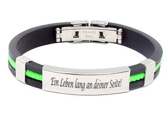 Kautschuk Armband mit Edelstahl Gravurplatte und Wunschgravur // Grün