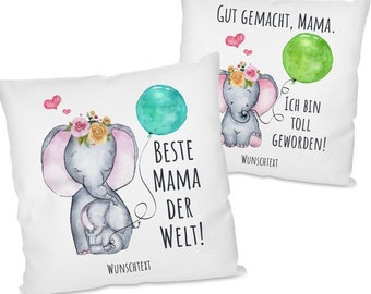 Set (2 Stück) - Kissen mit Motiv - Beste Mama der Welt! - Gut gemacht Mama. Ich bin Toll geworden! (personalisierbar)