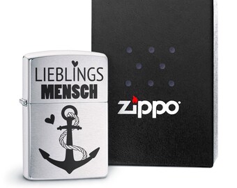 ZIPPO Feuerzeug mit Gravur - LIEBLINGSMENSCH Anker | Farbauswahl | Geschenkidee: optional mit individueller Rückseitengravur / Wunschgravur