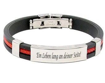 Kautschuk Armband mit Edelstahl Gravurplatte und Wunschgravur // Rot