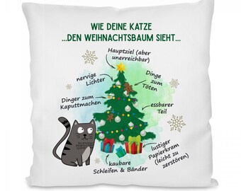 Kissen mit Motiv: Wie deine Katze den Weihnachtsbaum sieht...