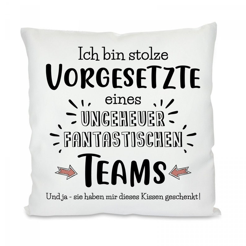 Kissen mit Motiv Ich bin stolze Vorgesetzte eines ungeheuer fantastischen Teams. Und ja sie haben mir dieses Kissen geschenkt image 1