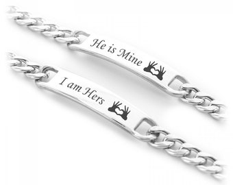 Edelstahl Armketten Set silber  - Armband / He is Mine - I am Hers