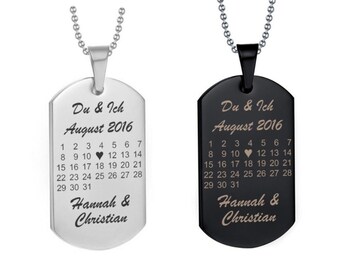 Halskette Dog Tag Anhänger Modell: Herztag Kalender - schönster Tag