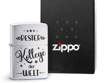 ZIPPO Feuerzeug mit Gravur - Chrom Brushed - BESTER KOLLEGE - Geschenkidee: optional mit individueller Rückseitengravur / Wunschgravur