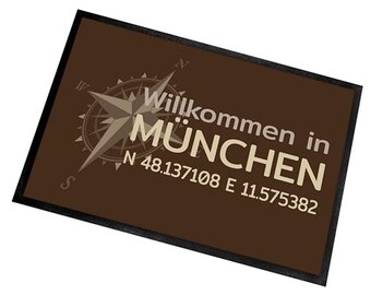 personalisierte Fußmatte |  Türmatte mit Wunschort und Koordinaten deiner Stadt | innen/außen | Vorleger Haustür/Flur |Geschenk | Einweihung