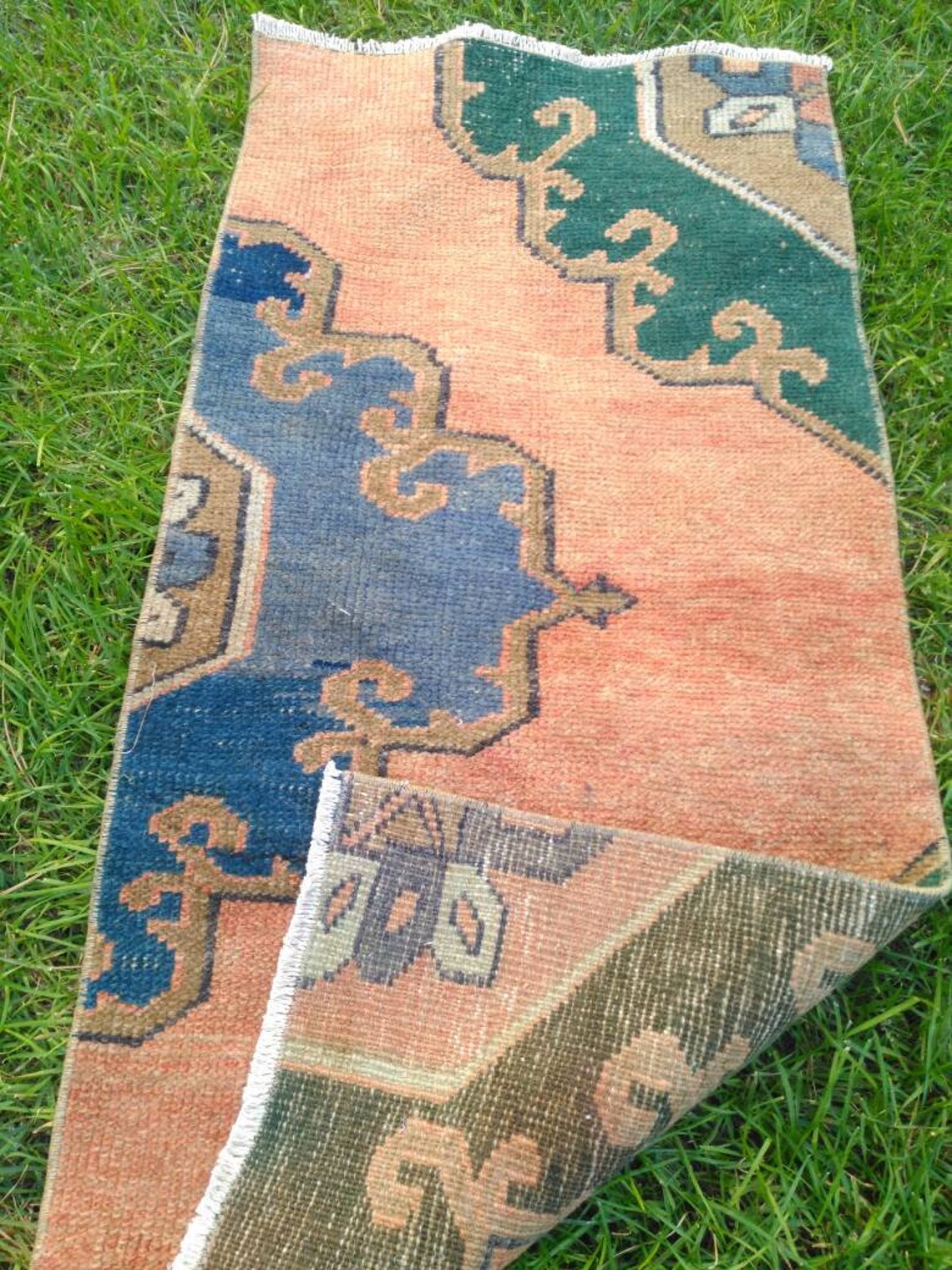 Handmade vintage small rug small turkish oushak rug small Etsy
