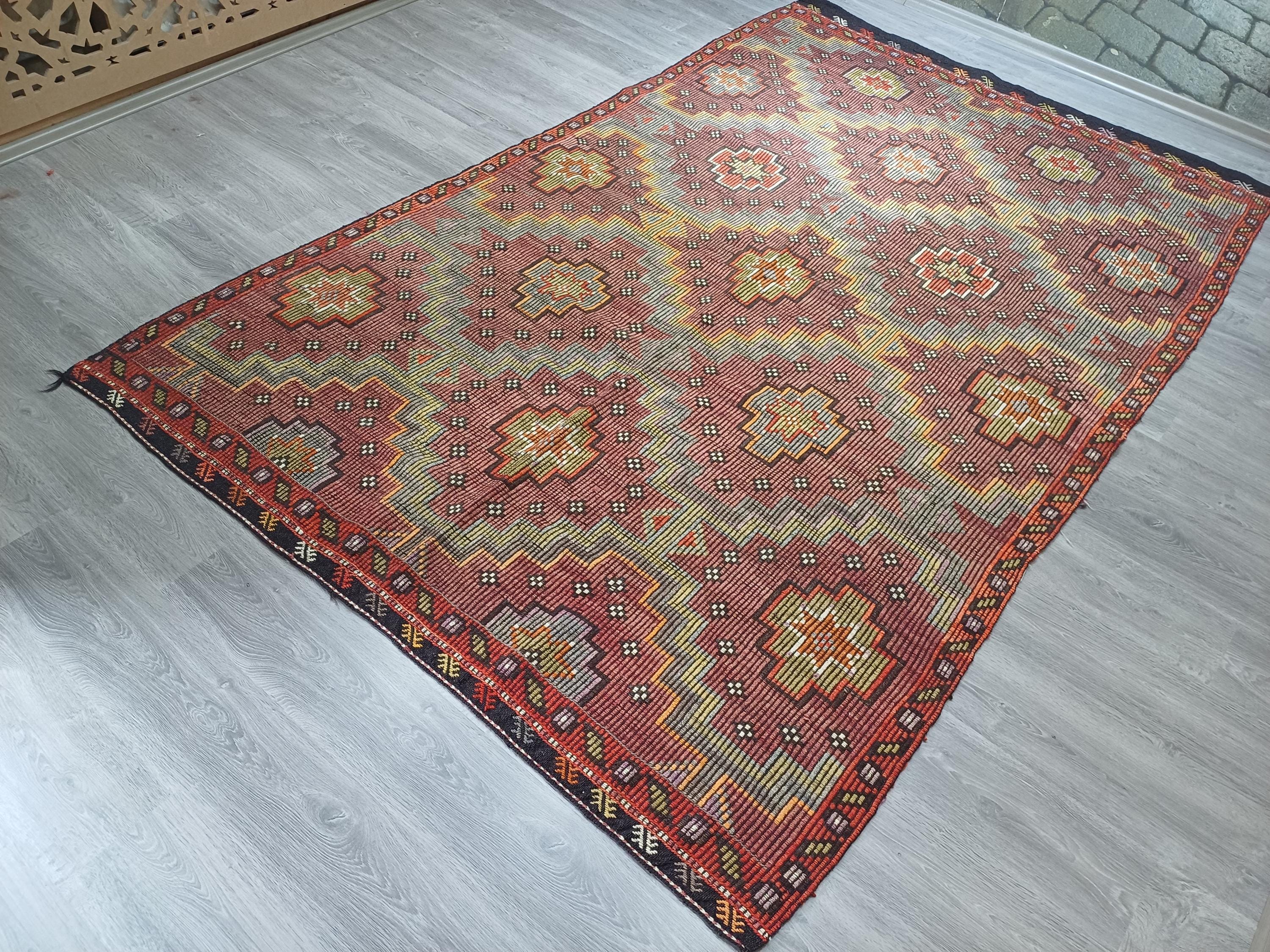 トルコ キリム ヴィンテージ 幾何学模様 ラグ トルコ キリム