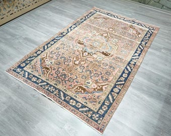 Vintage Turkish Oushak Rug: Handmade Wool Area Rug (4'2x6'6)