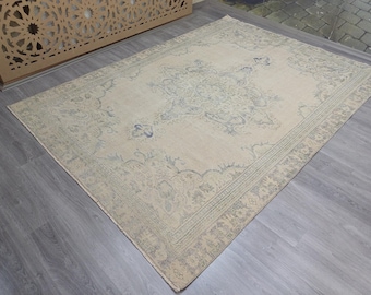 Vintage Handmade Turkish Oushak Rug, Large Medallion Area Rug (6'6x9'3 ft)