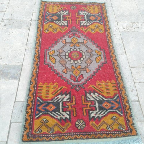 Decorative vintage small red rug, small turkish shops carpet, vintage oushak rug, Rug small, red small rug, small rug, small rugs, handmade rug,