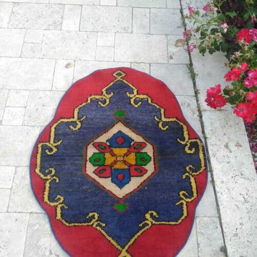 Handmade vintage turkish rug doormat, bathroom and kitchen rug doormat, turkish rug, oushak rug, styl rug, wool rug, doormat, rugs shops 2'7 x 3'3