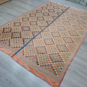 Vintage Area Rug, Kilim Rug, Turkish Kilim, Area Rug, Tapis, rugs for living room, Antique Turkish Rug, Striped Kilim, Handwoven  9&#39;3x6&#39;1 ft