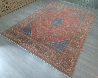 Vintage Handmade Wool Oushak Rug, Colorful Area Rug (7'1x10'2 feet)