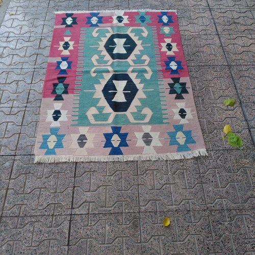 Small rugs, turkish rugs, shops oushak rugs, vintage rugs, teppich, handmade rugs, wool rugs, floor rugs, rugs, area rugs, kilim rugs, 4x2,8 ft!