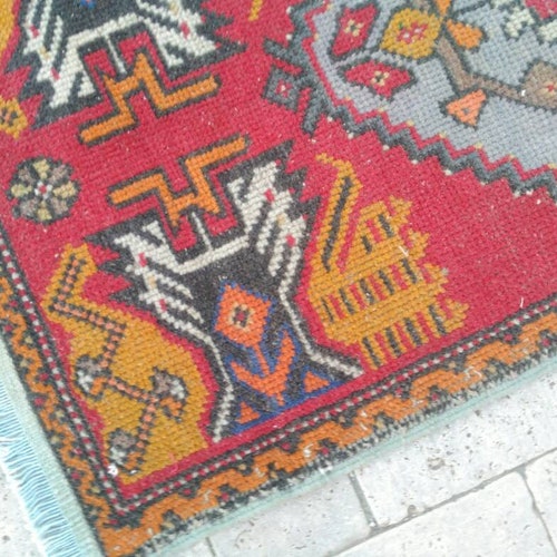 Decorative vintage small red rug, small turkish shops carpet, vintage oushak rug, Rug small, red small rug, small rug, small rugs, handmade rug,