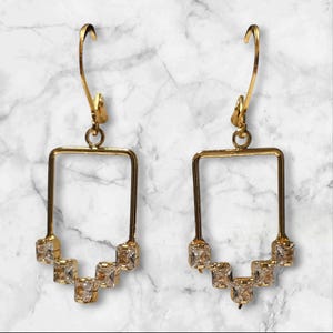 Boucles D'Oreilles Anneaux Noirs Avec Strass Carrés - Acier Inoxydable Neuf