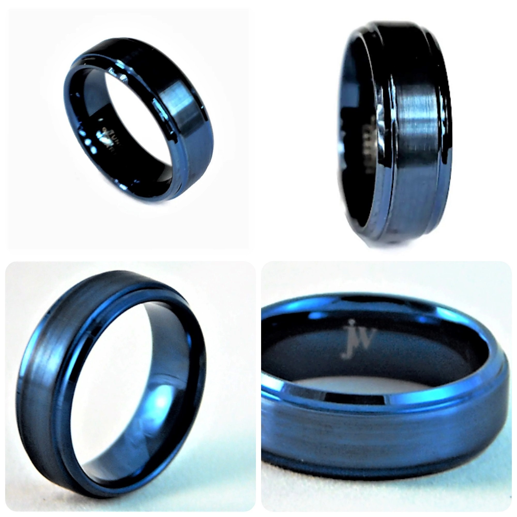 Blue Tungsten Ring Men's & Women's Wedding Band Blue Etsy UK