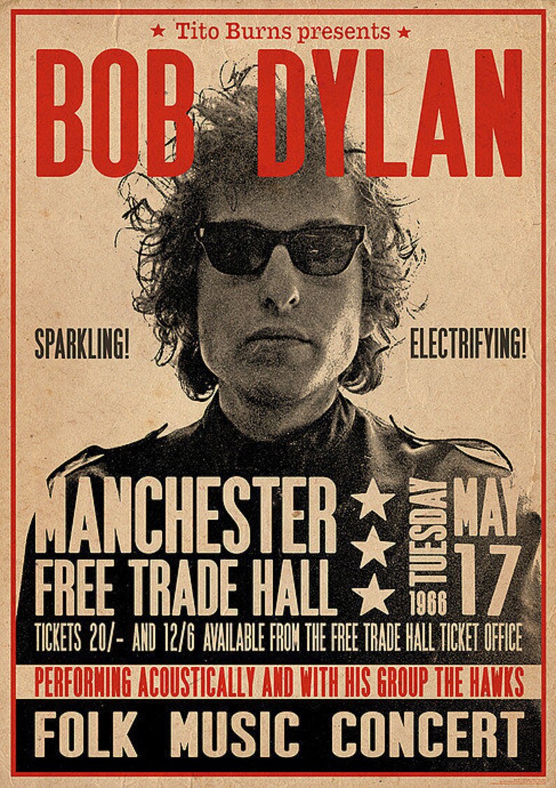 Bob Dylan Manchester FREE TRADE HALL May 17 1966 33 X 23 Etsy UK
