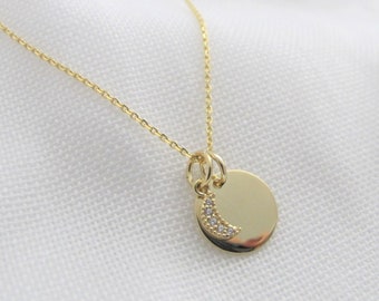 Necklace 'To the moon' with engraving plate & moon pendant | Silver chain 925 silver gold plated