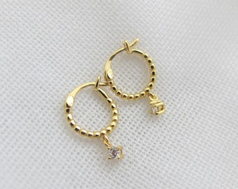 Delicate little hoop earrings with zirconia 925 silver gold plated | small hoop earrings sterling silver