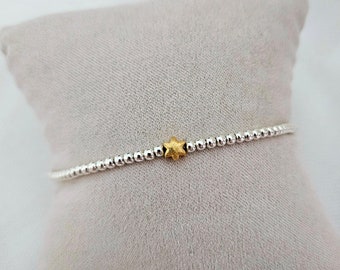 Fine ball bracelet with gold star | 925 Sterling Silver | elastic ball bracelet