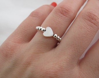 Ball ring mother of pearl heart 925 silver | Flexring Silver