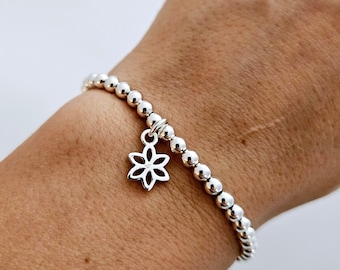 Ball bracelet mandala flower 925 silver | elastic ball bracelet 4 mm