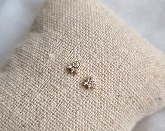 585 boho ear studs with zirconia | 14K real gold earrings