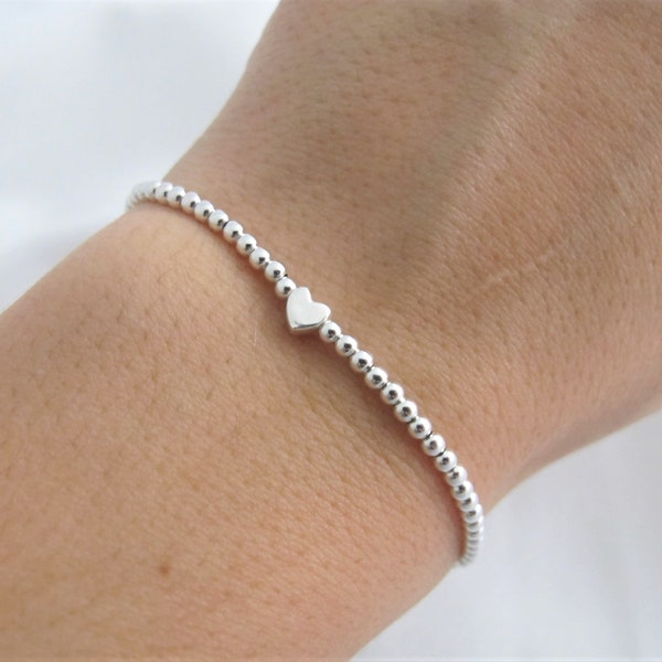 Ball bracelet Heart 925 silver | Bracelet elastic | Bracelet with heart pearl