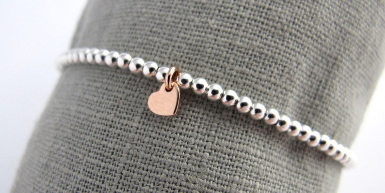 Ball bracelet Little Heart rose gold 925 silver elastic ball bracelet Heart bracelet image 5