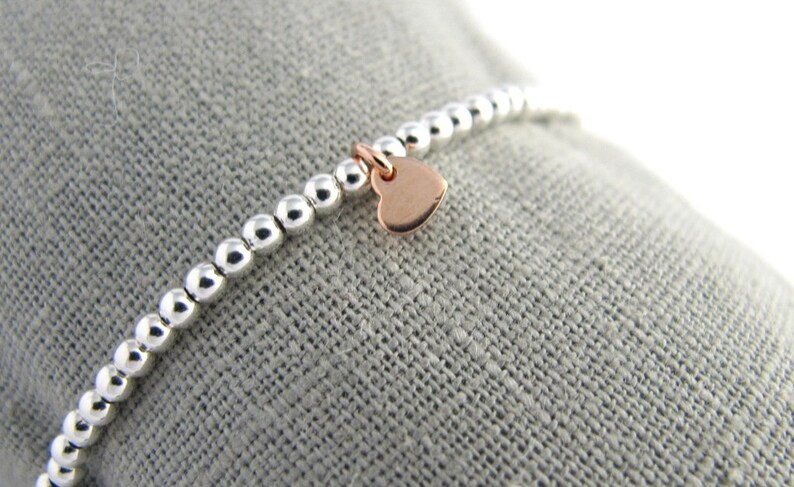 Ball bracelet Little Heart rose gold 925 silver elastic ball bracelet Heart bracelet image 3