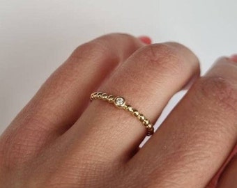 Ball ring with zirconia 333 gold | stacking ring | locking ring